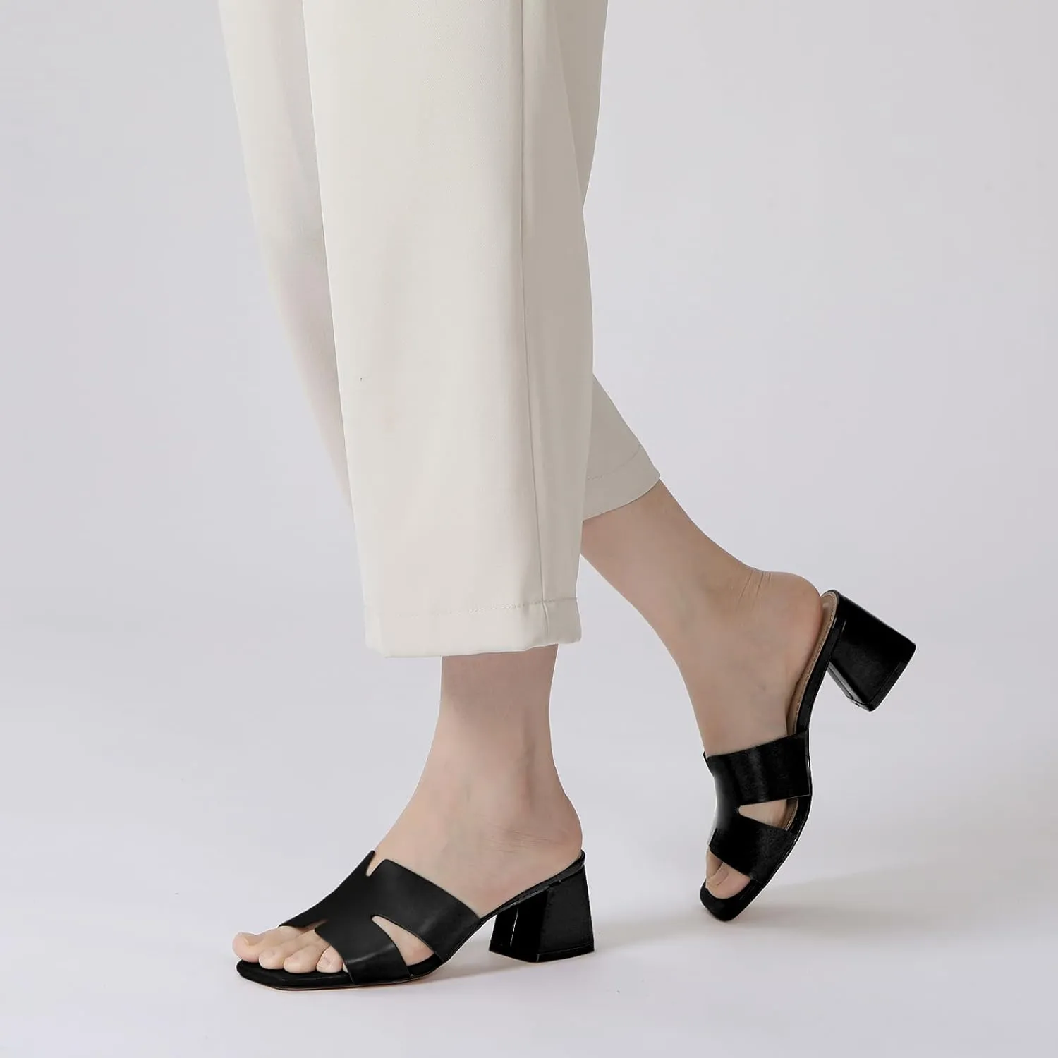Women's Square Open Toe Sandals Low Block Chunky Heel Slip on Comfortable Casual Sandals for Daily Wear