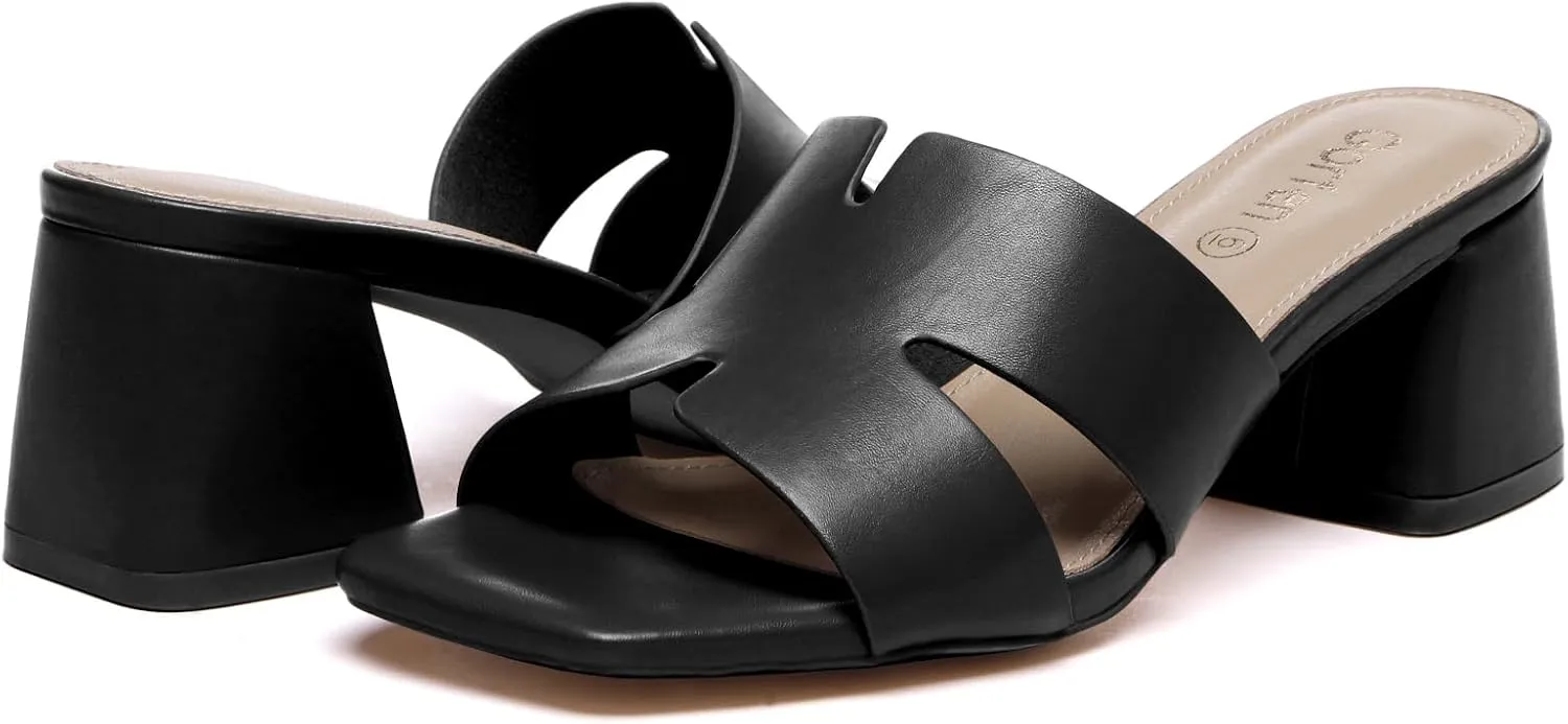 Women's Square Open Toe Sandals Low Block Chunky Heel Slip on Comfortable Casual Sandals for Daily Wear