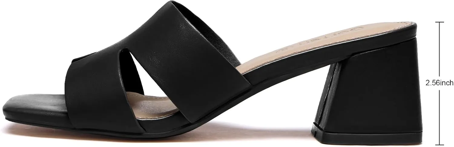Women's Square Open Toe Sandals Low Block Chunky Heel Slip on Comfortable Casual Sandals for Daily Wear