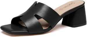 Women's Square Open Toe Sandals Low Block Chunky Heel Slip on Comfortable Casual Sandals for Daily Wear