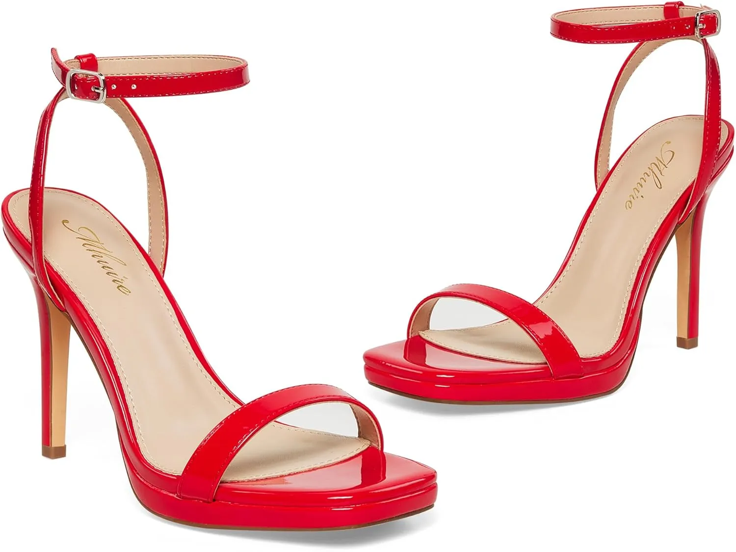 Women’s Stiletto Strappy Heeled Sandals, 4.3 Inch Square Open Toe Sexy High Heels Ankle Strap Buckle Heels for Party Wedding Dress Daily Wear Shoes