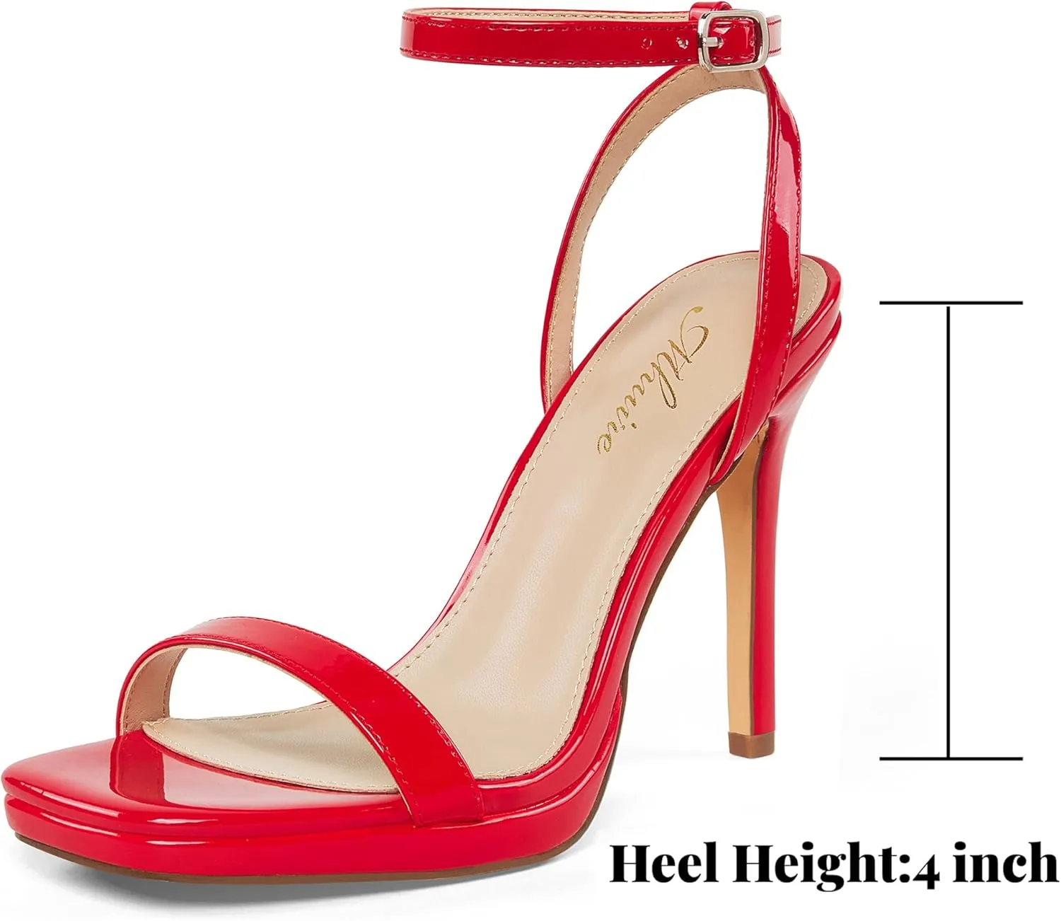 Women’s Stiletto Strappy Heeled Sandals, 4.3 Inch Square Open Toe Sexy High Heels Ankle Strap Buckle Heels for Party Wedding Dress Daily Wear Shoes