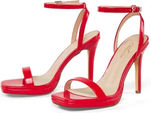 Women’s Stiletto Strappy Heeled Sandals, 4.3 Inch Square Open Toe Sexy High Heels Ankle Strap Buckle Heels for Party Wedding Dress Daily Wear Shoes