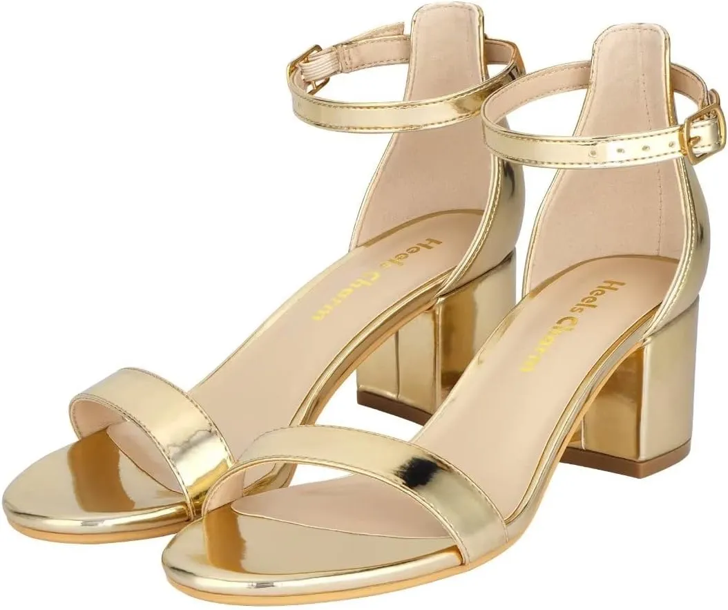 Women's Strappy Chunky Block Low Heeled Sandals 2 Inch Open Toe Ankle Strap High Heel Dress Sandals Daily Work Party Shoes