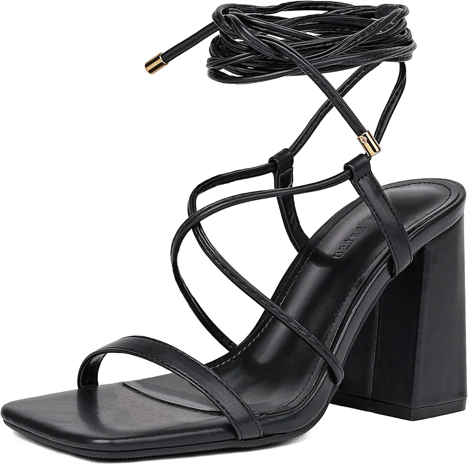 Womens Strappy Heels Lace Up Chunky Heel Sandals, Block Heel Wrap Sandals for Women Cute Sexy Dressy with Square Open Toe High Heels