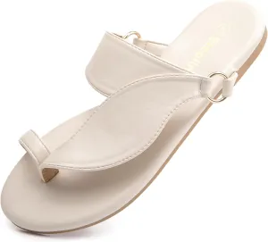 Women's Toe Loop Slide Sandals - Comfortable Slip-On Summer Flats, Lightweight and Stylish for Beach, Travel, and Daily Wear