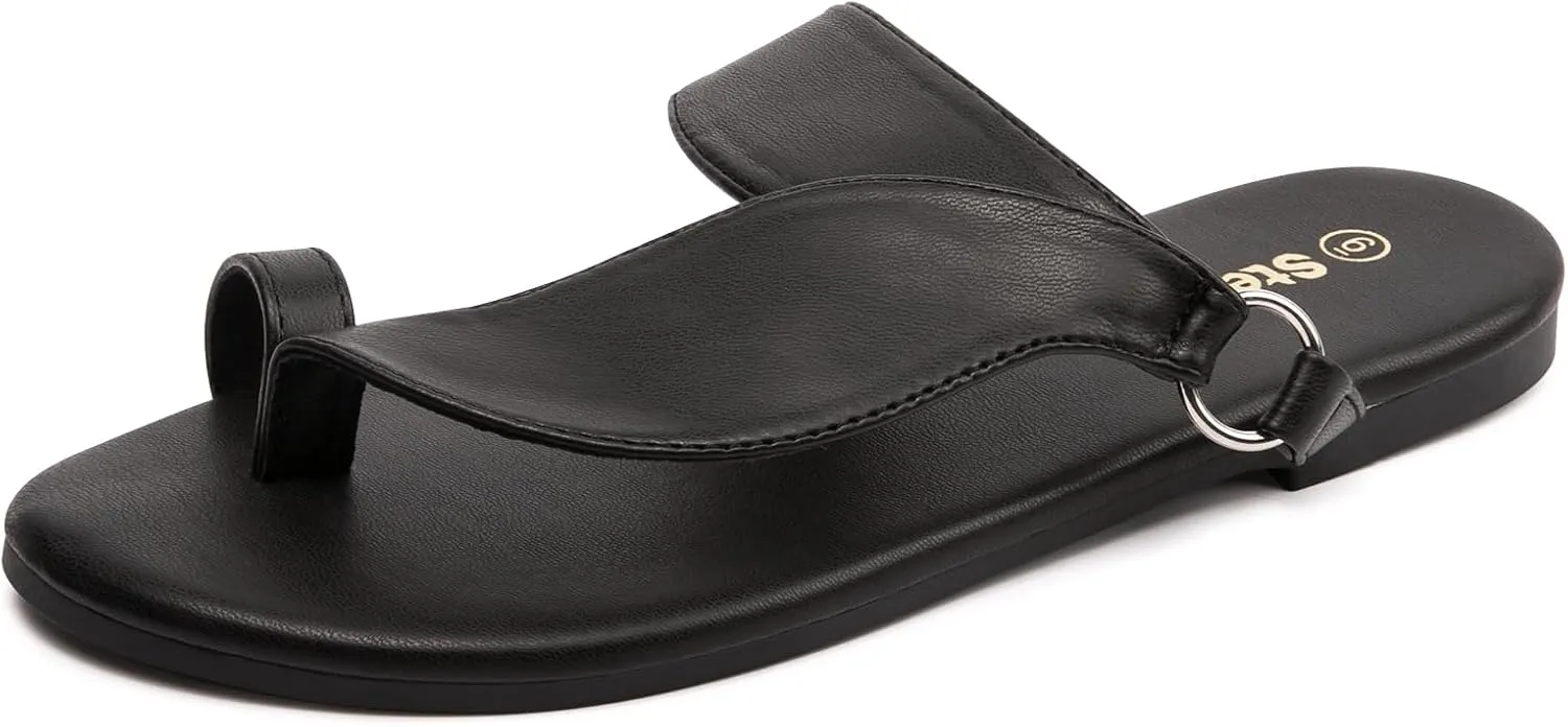 Women's Toe Loop Slide Sandals - Comfortable Slip-On Summer Flats, Lightweight and Stylish for Beach, Travel, and Daily Wear
