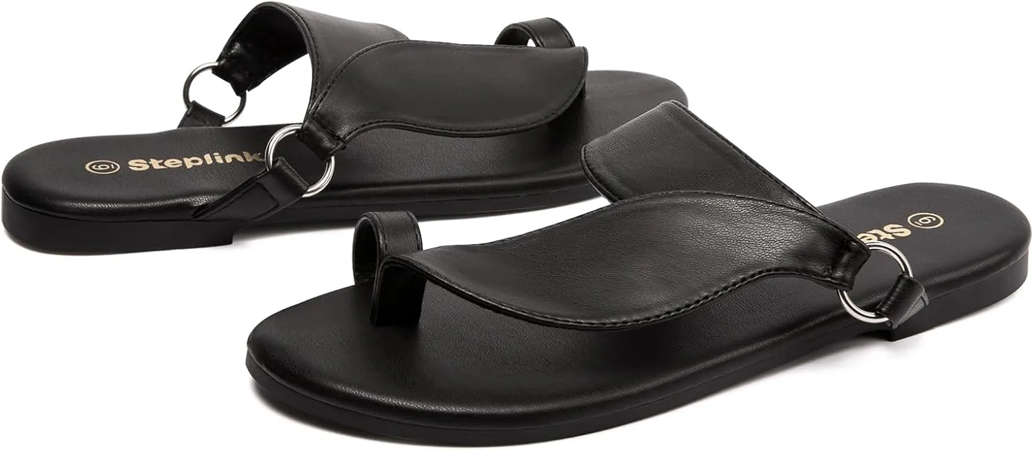 Women's Toe Loop Slide Sandals - Comfortable Slip-On Summer Flats, Lightweight and Stylish for Beach, Travel, and Daily Wear