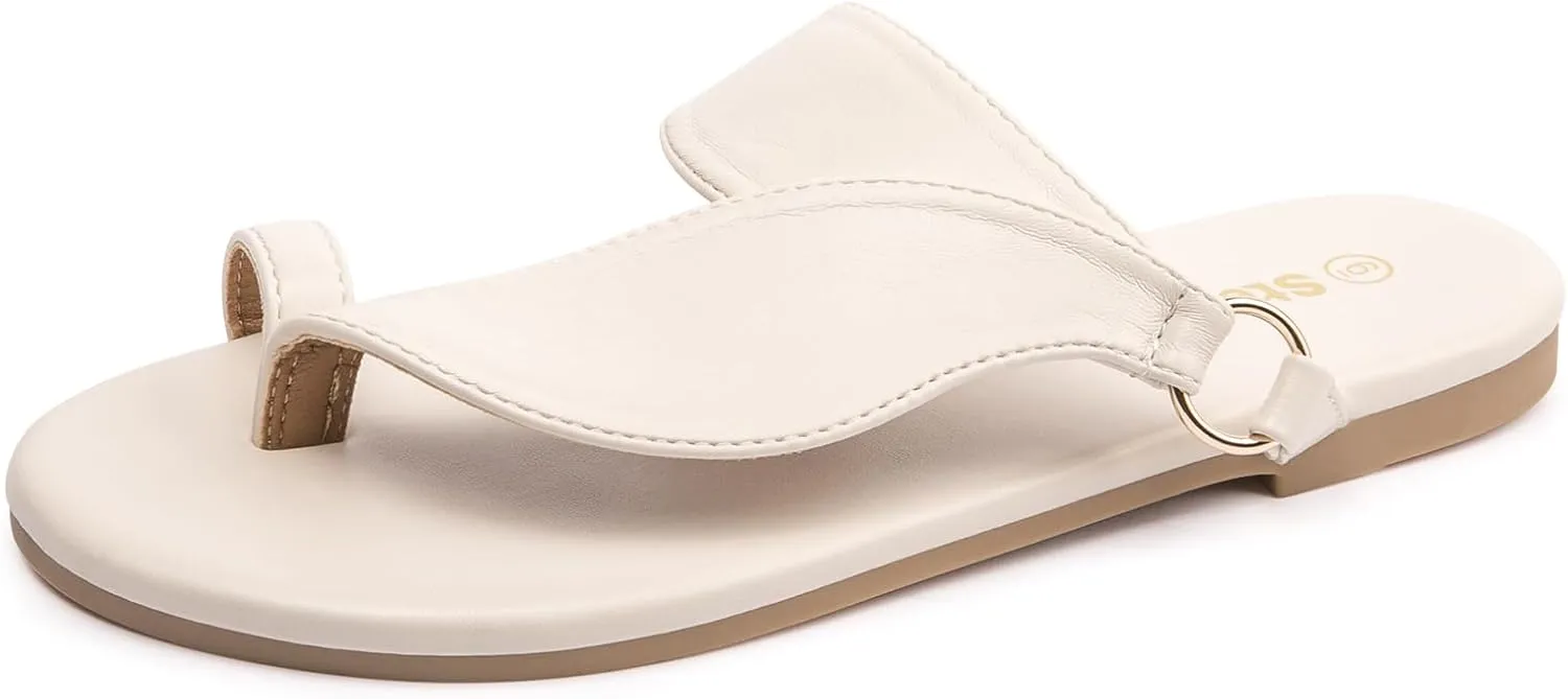 Women's Toe Loop Slide Sandals - Comfortable Slip-On Summer Flats, Lightweight and Stylish for Beach, Travel, and Daily Wear