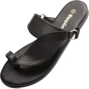 Women's Toe Loop Slide Sandals - Comfortable Slip-On Summer Flats, Lightweight and Stylish for Beach, Travel, and Daily Wear