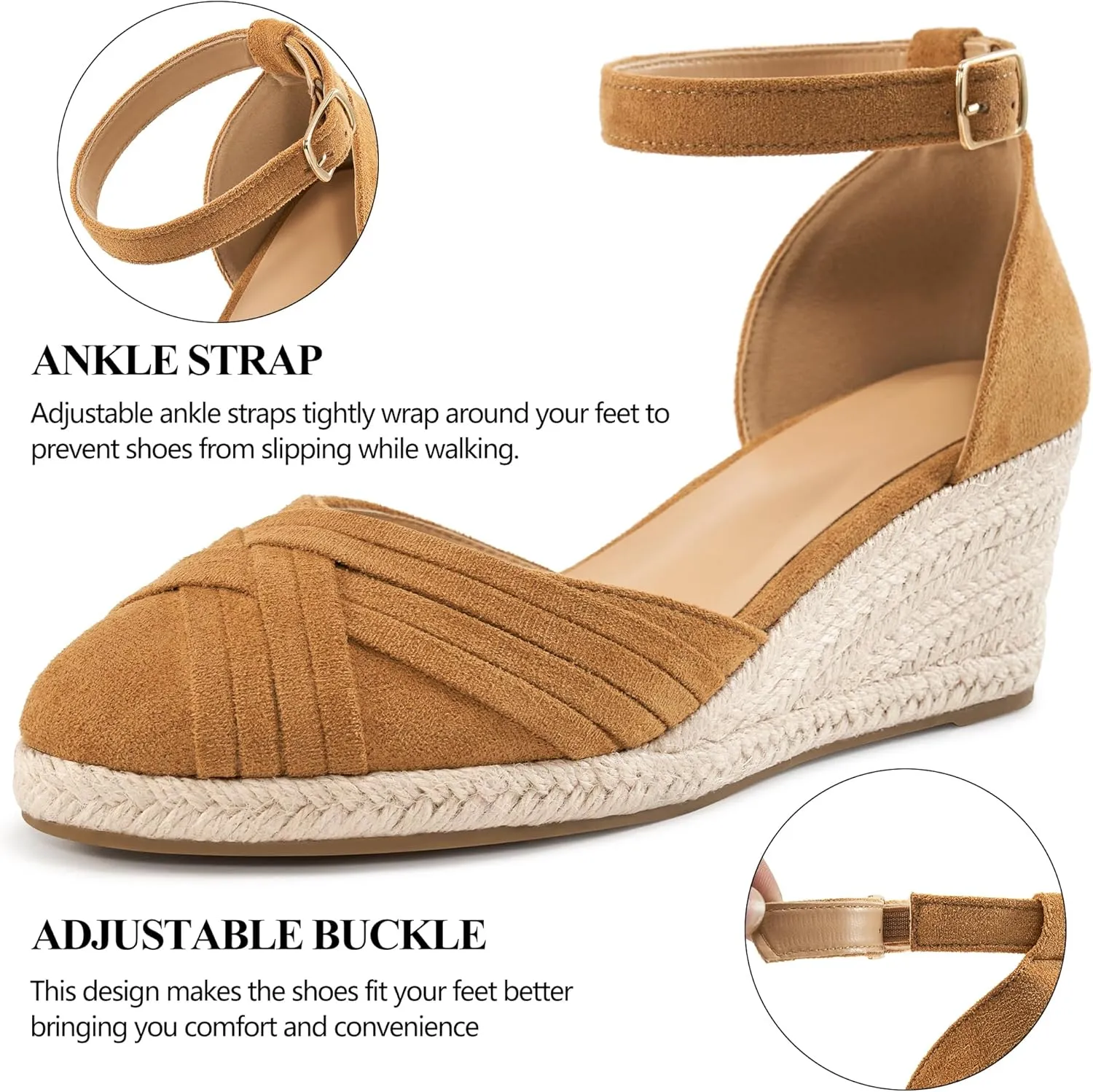 Womens Wedge Sandals Dressy: Ankle Strap Espadrille Wedges for Women - Casual Closed Toe Wedding Shoes