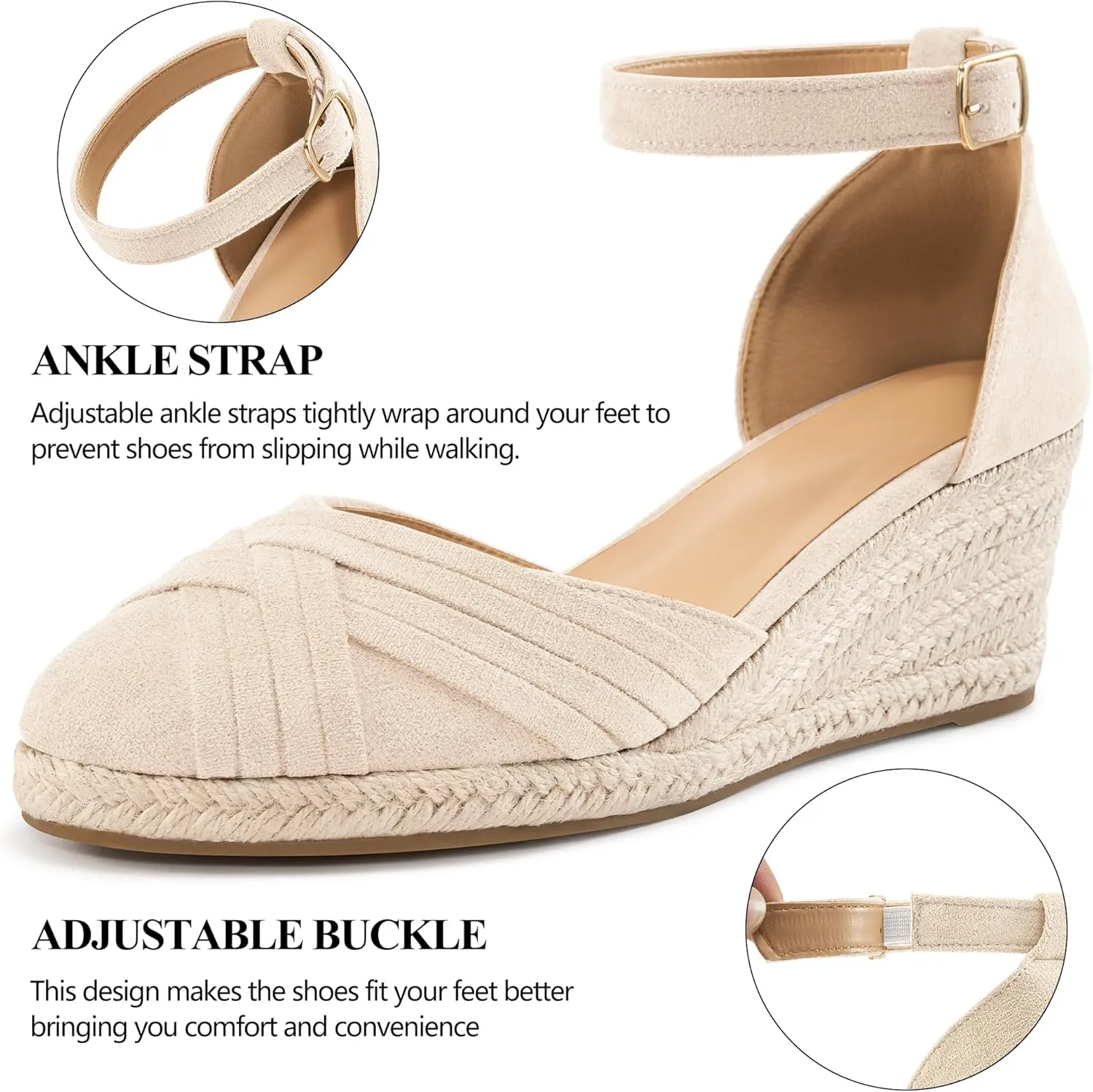 Womens Wedge Sandals Dressy: Ankle Strap Espadrille Wedges for Women - Casual Closed Toe Wedding Shoes