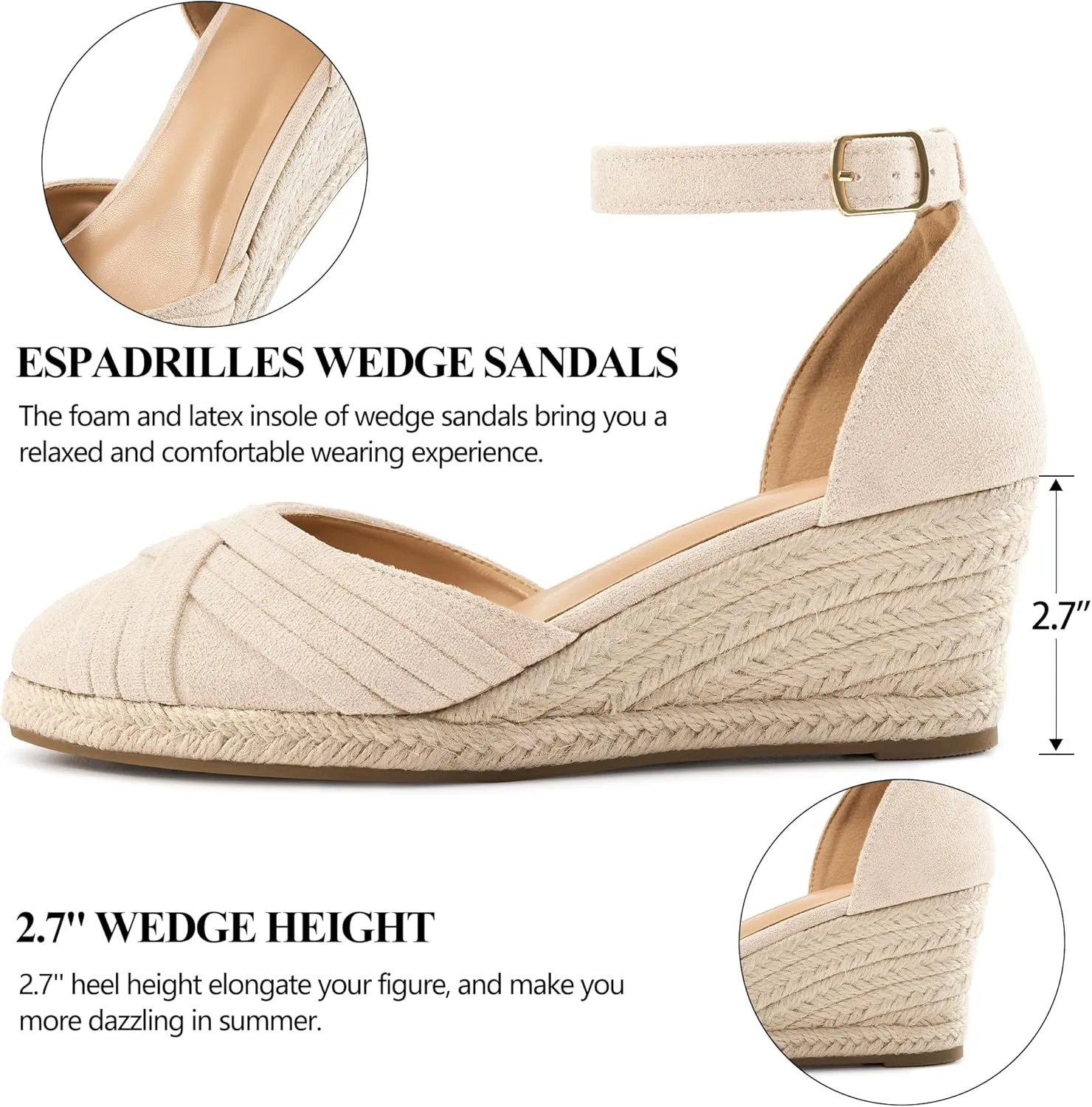 Womens Wedge Sandals Dressy: Ankle Strap Espadrille Wedges for Women - Casual Closed Toe Wedding Shoes