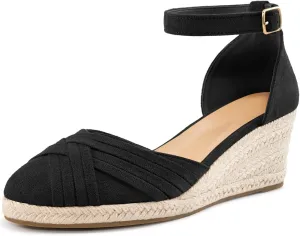 Womens Wedge Sandals Dressy: Ankle Strap Espadrille Wedges for Women - Casual Closed Toe Wedding Shoes