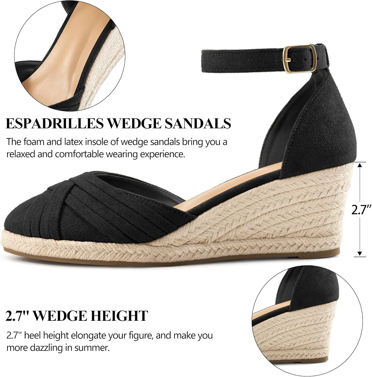 Womens Wedge Sandals Dressy: Ankle Strap Espadrille Wedges for Women - Casual Closed Toe Wedding Shoes