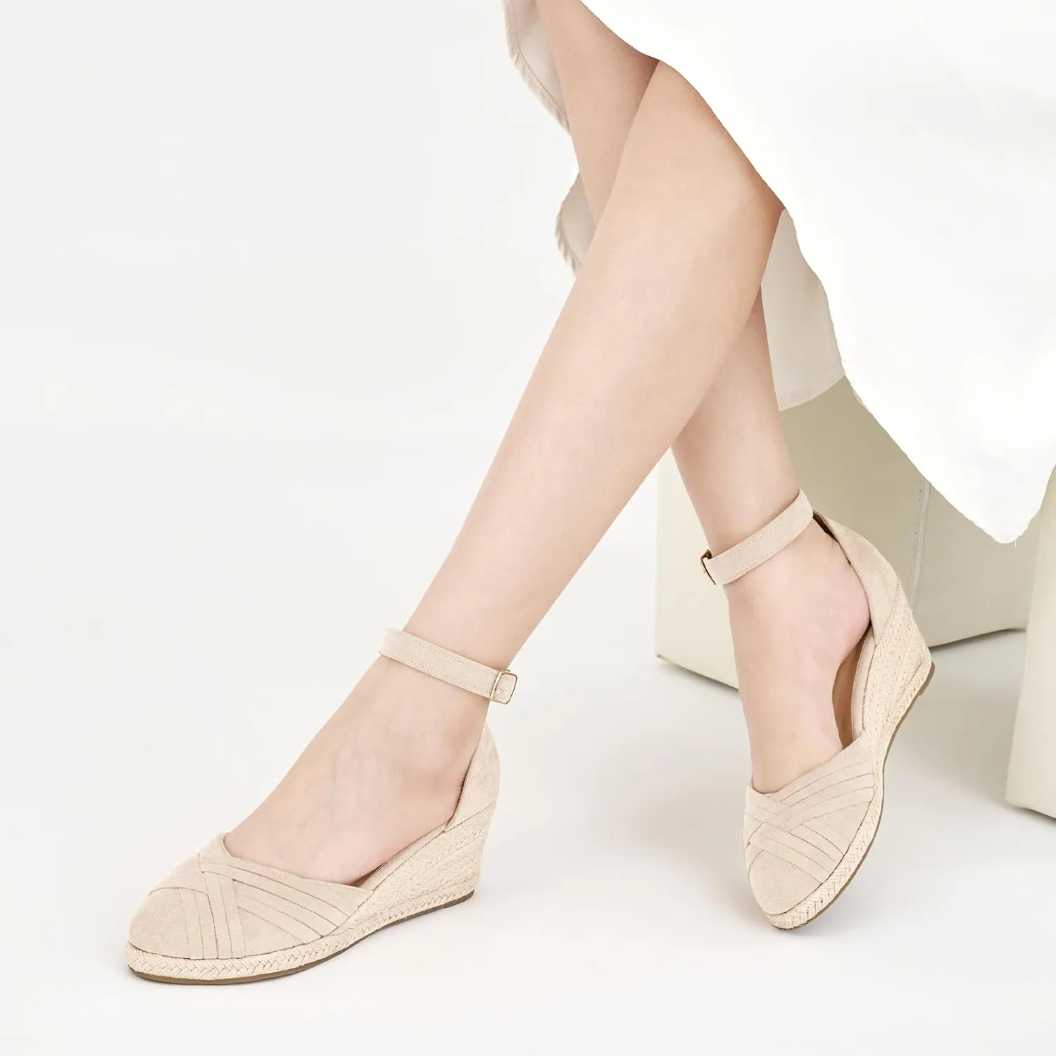 Womens Wedge Sandals Dressy: Ankle Strap Espadrille Wedges for Women - Casual Closed Toe Wedding Shoes