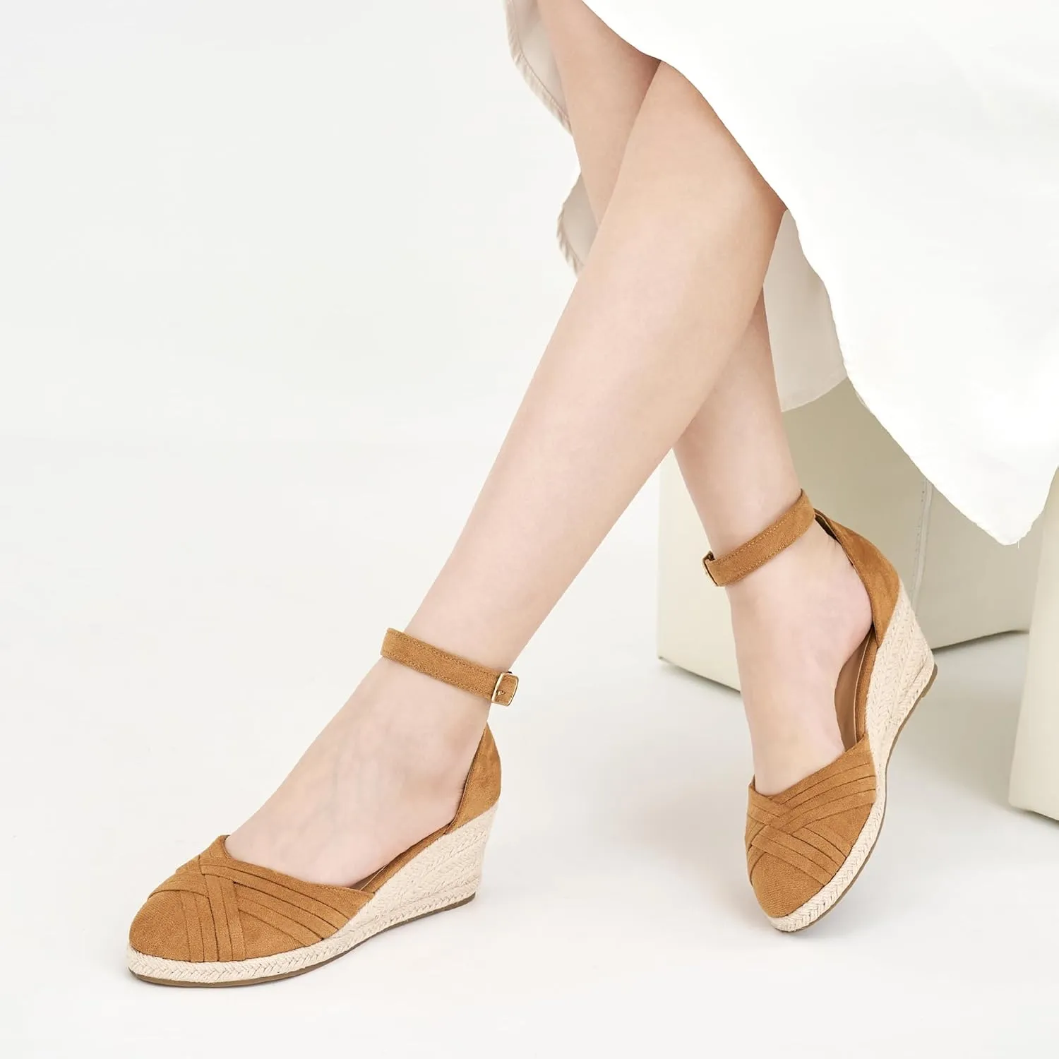 Womens Wedge Sandals Dressy: Ankle Strap Espadrille Wedges for Women - Casual Closed Toe Wedding Shoes