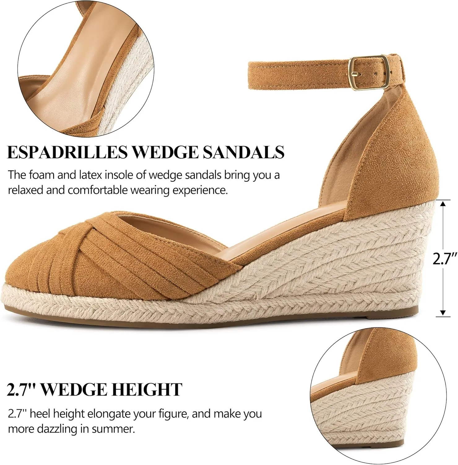 Womens Wedge Sandals Dressy: Ankle Strap Espadrille Wedges for Women - Casual Closed Toe Wedding Shoes