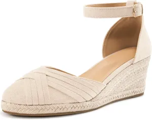 Womens Wedge Sandals Dressy: Ankle Strap Espadrille Wedges for Women - Casual Closed Toe Wedding Shoes