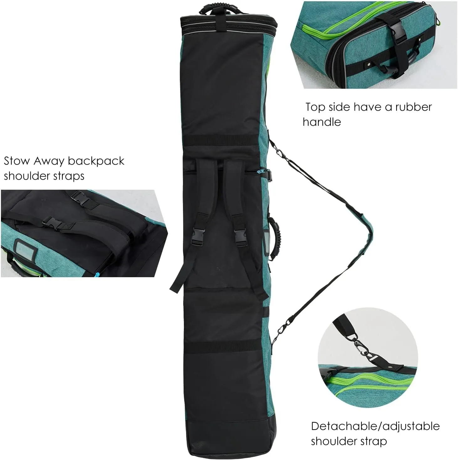XCMAN Padded Snowboard Bag Expandable Snowboard Bag for Air Travel Adjustable Ski Bag Length 63-75In