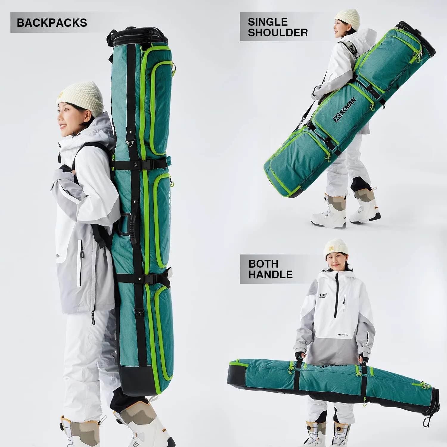 XCMAN Padded Snowboard Bag Expandable Snowboard Bag for Air Travel Adjustable Ski Bag Length 63-75In