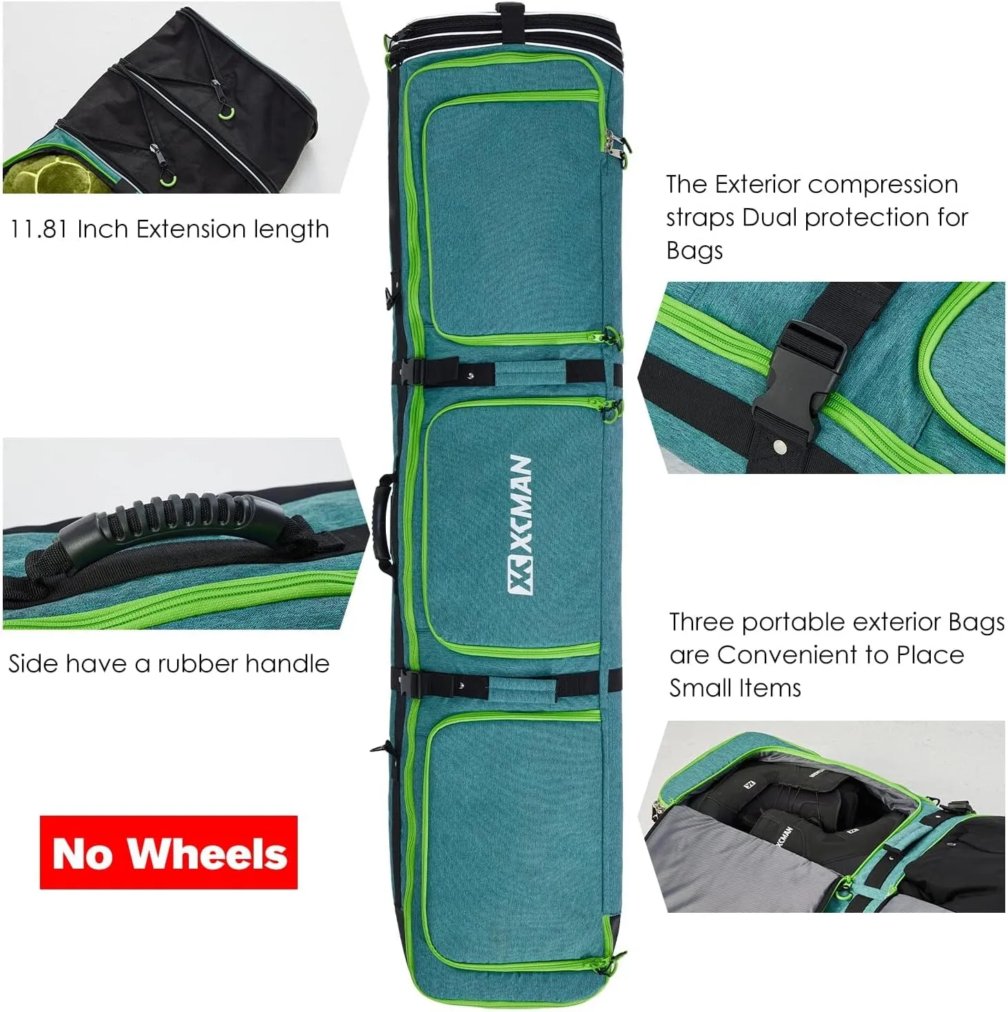 XCMAN Padded Snowboard Bag Expandable Snowboard Bag for Air Travel Adjustable Ski Bag Length 63-75In