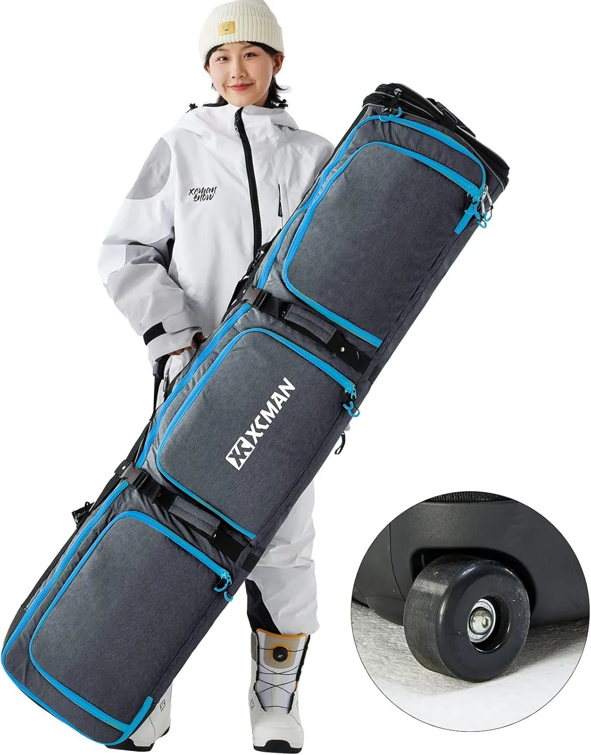 XCMAN Roller Snowboard Bag with Wheels Adjustable Length…