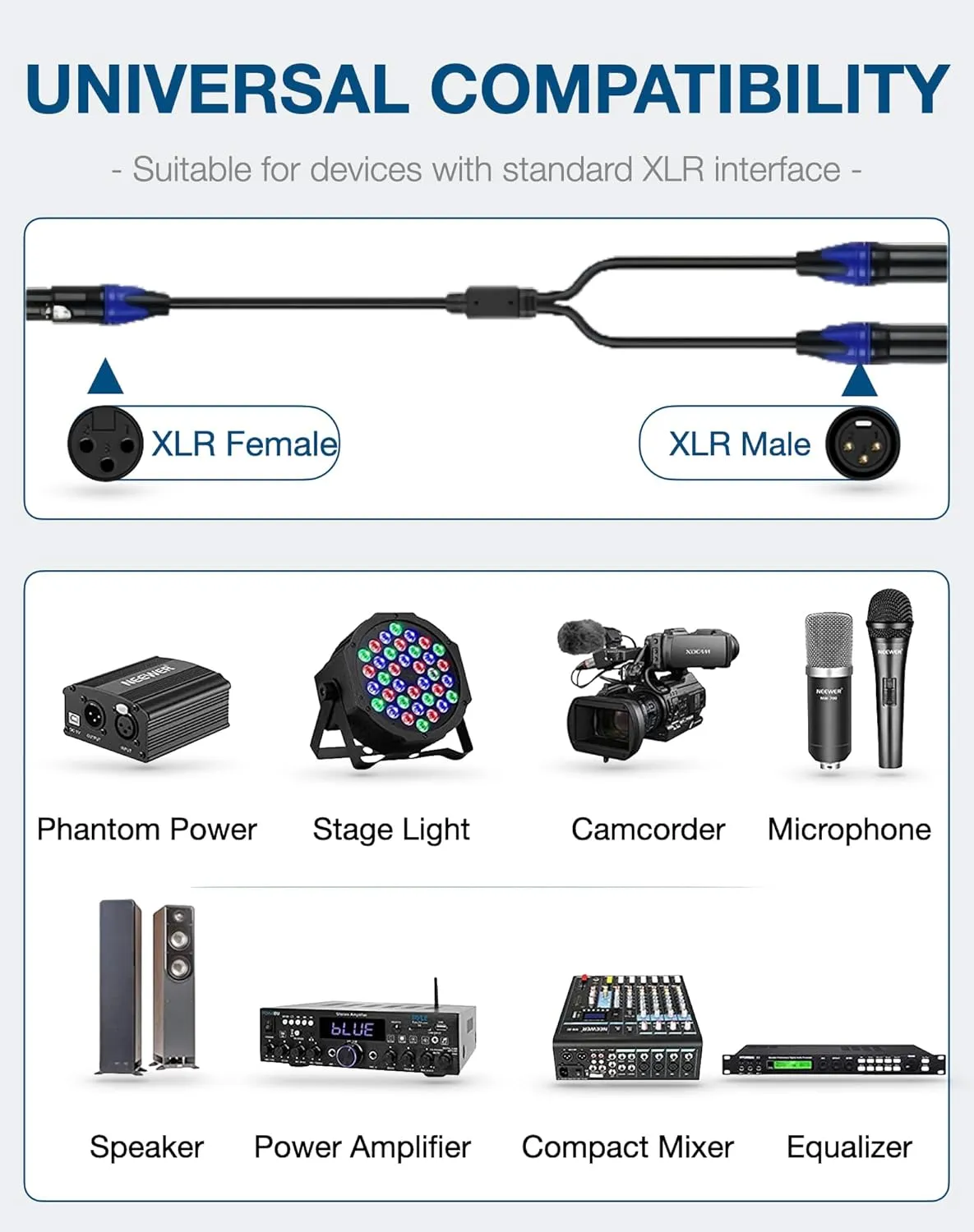 XLR Y Splitter Cable (1.6ft) - 1 Female to 2 Male Balanced Audio Adapter, Professional Grade XLR Splitter for Microphones, Mixers & Studio Equipment