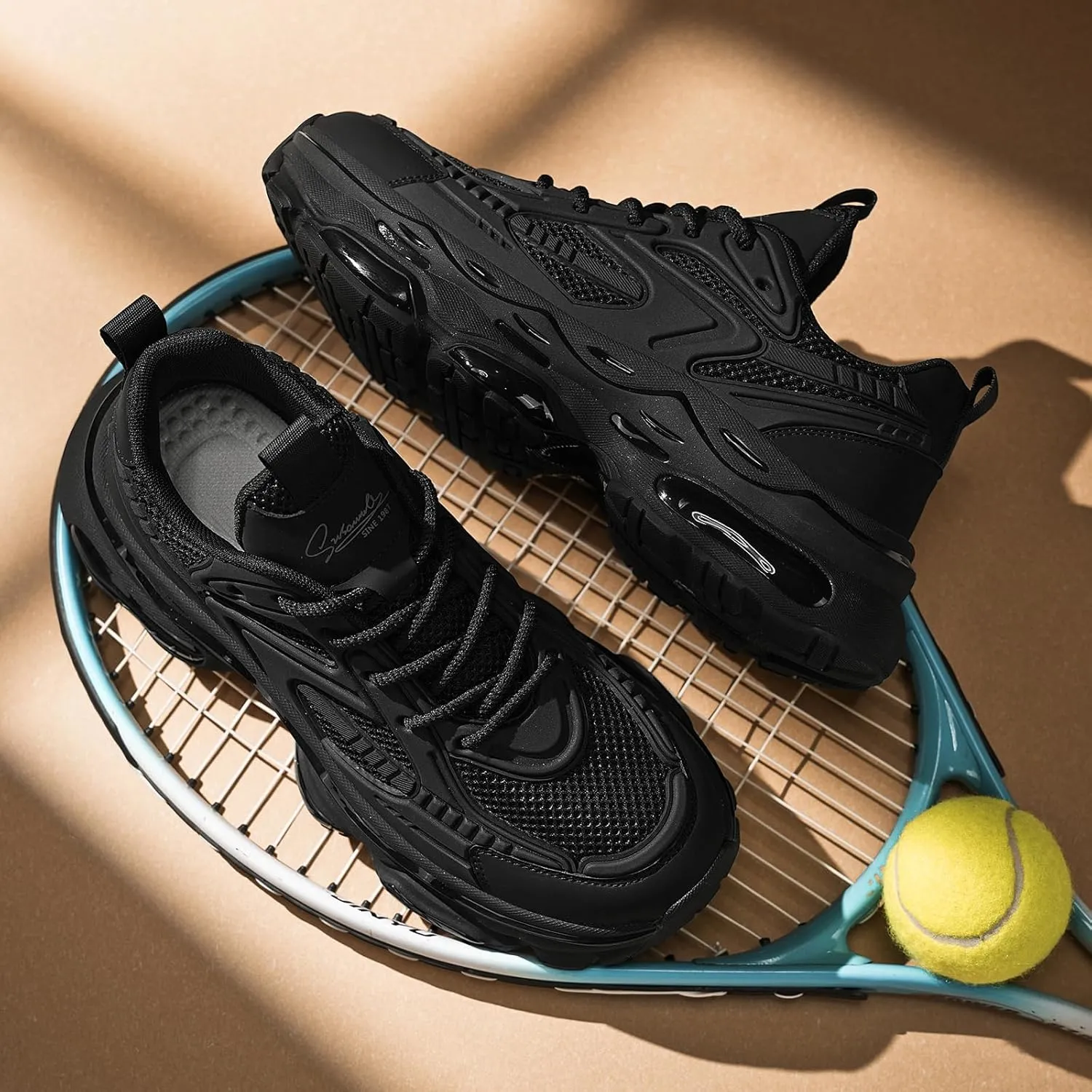YCMM Casual Athletic Walking Shoes for Men Lace-Up Chunky Platform Dad Sneakers Breathable Mesh Comfortable Non-Slip Work Workout Shoes