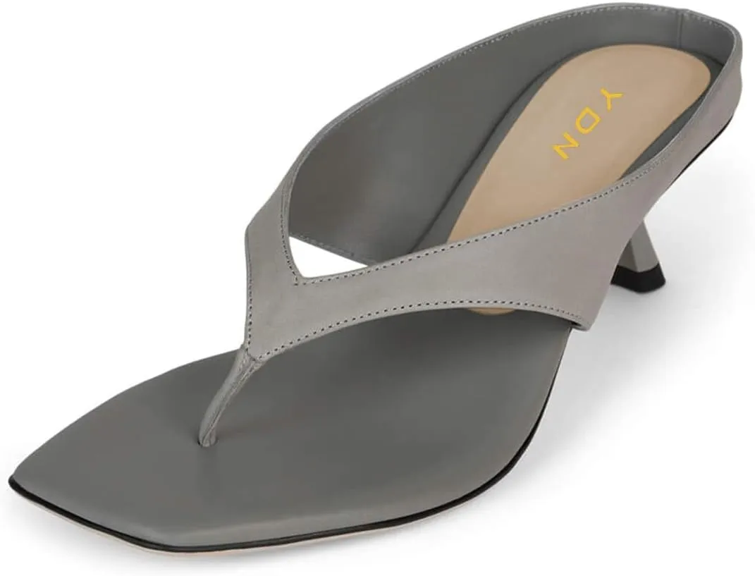 YDN Women's Casual Open Square Toe Flip Flops Low Kitten Heels Slip On Wide Thong Shoes for Party Daily Wear Size 4-16 US