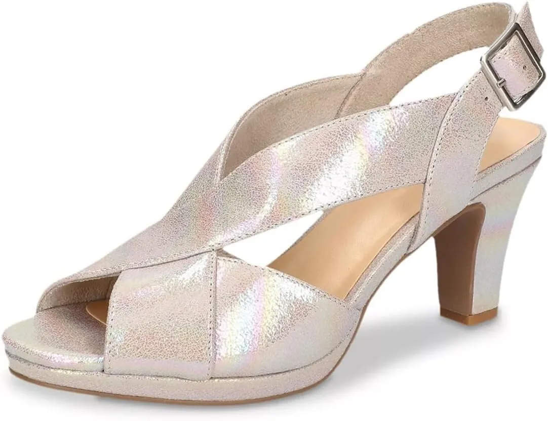 YDN Women's Peep Toe Cross Straps Buckle Sandals High Thick Heeled Slingback Pumps Summer Prom Daily Shoes Size 4-16 US