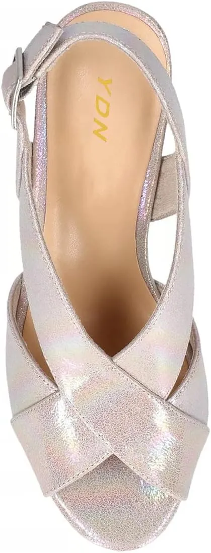 YDN Women's Peep Toe Cross Straps Buckle Sandals High Thick Heeled Slingback Pumps Summer Prom Daily Shoes Size 4-16 US