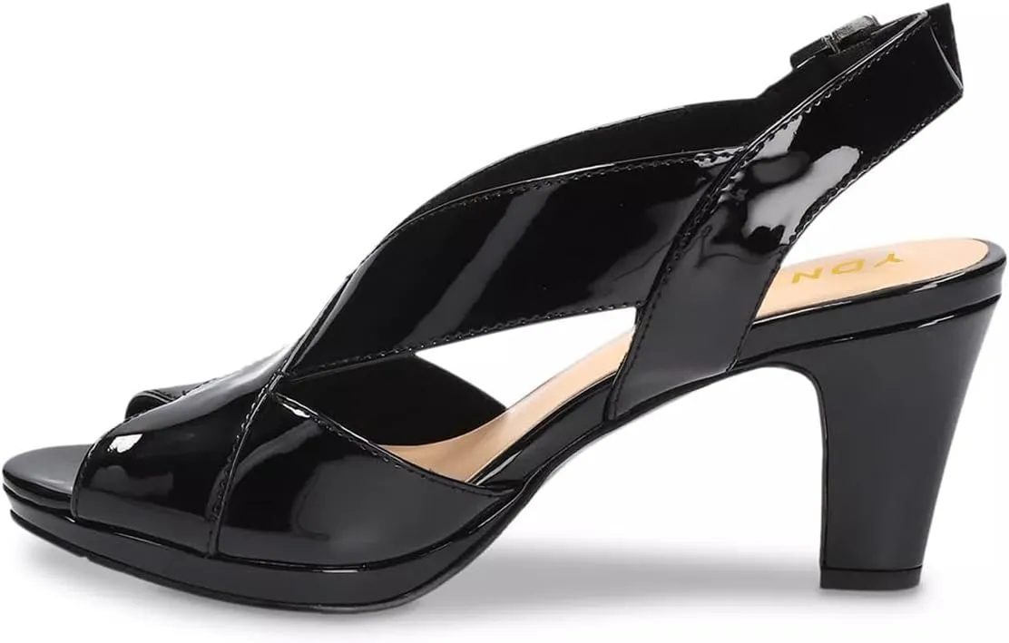 YDN Women's Peep Toe Cross Straps Buckle Sandals High Thick Heeled Slingback Pumps Summer Prom Daily Shoes Size 4-16 US