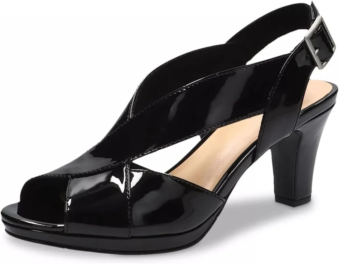YDN Women's Peep Toe Cross Straps Buckle Sandals High Thick Heeled Slingback Pumps Summer Prom Daily Shoes Size 4-16 US