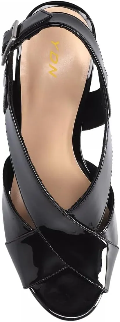 YDN Women's Peep Toe Cross Straps Buckle Sandals High Thick Heeled Slingback Pumps Summer Prom Daily Shoes Size 4-16 US
