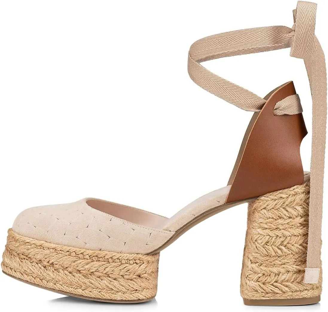 YDN Women's Strappy Platform Sandal Pumps Comfy Chunky Block Mid Heels Lace Up Ankle Strap Backless Shoes for Travel Dating Party Daily Size 4-16 US
