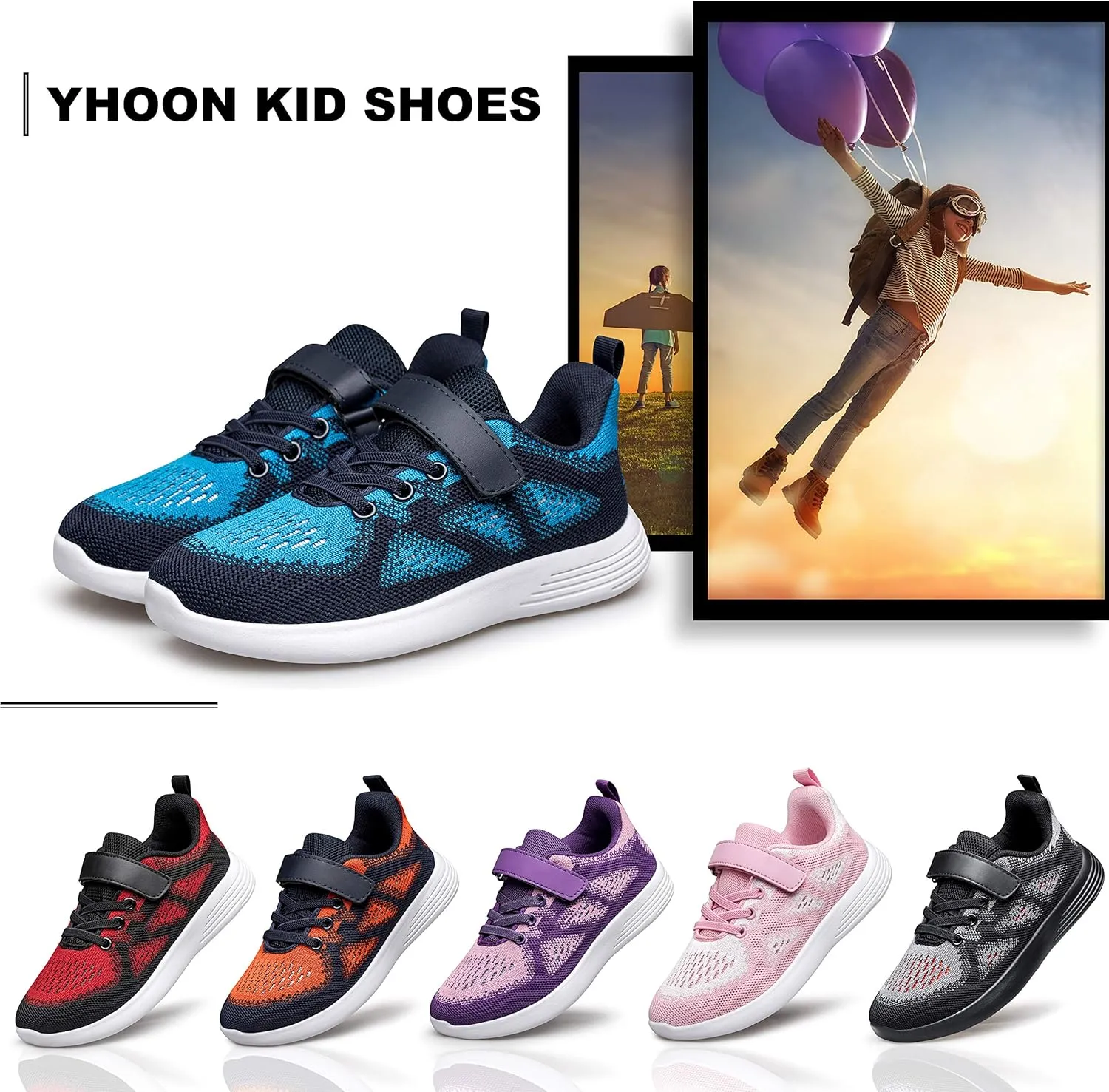 YHOON Boys Girls Sneakers Kids Sports Running Walking Shoes for Toddler/Little Kid/Big Kid