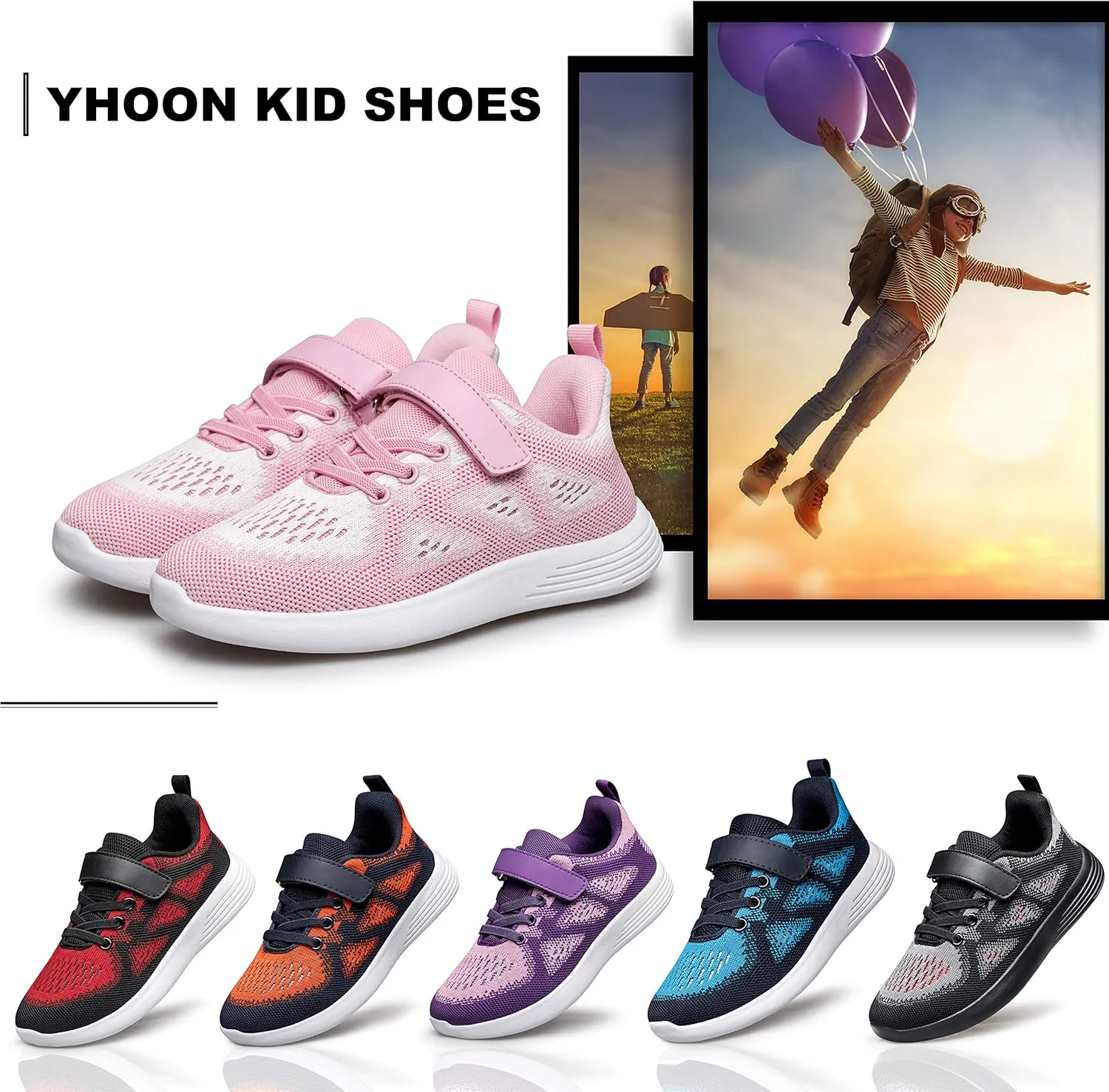 YHOON Boys Girls Sneakers Kids Sports Running Walking Shoes for Toddler/Little Kid/Big Kid