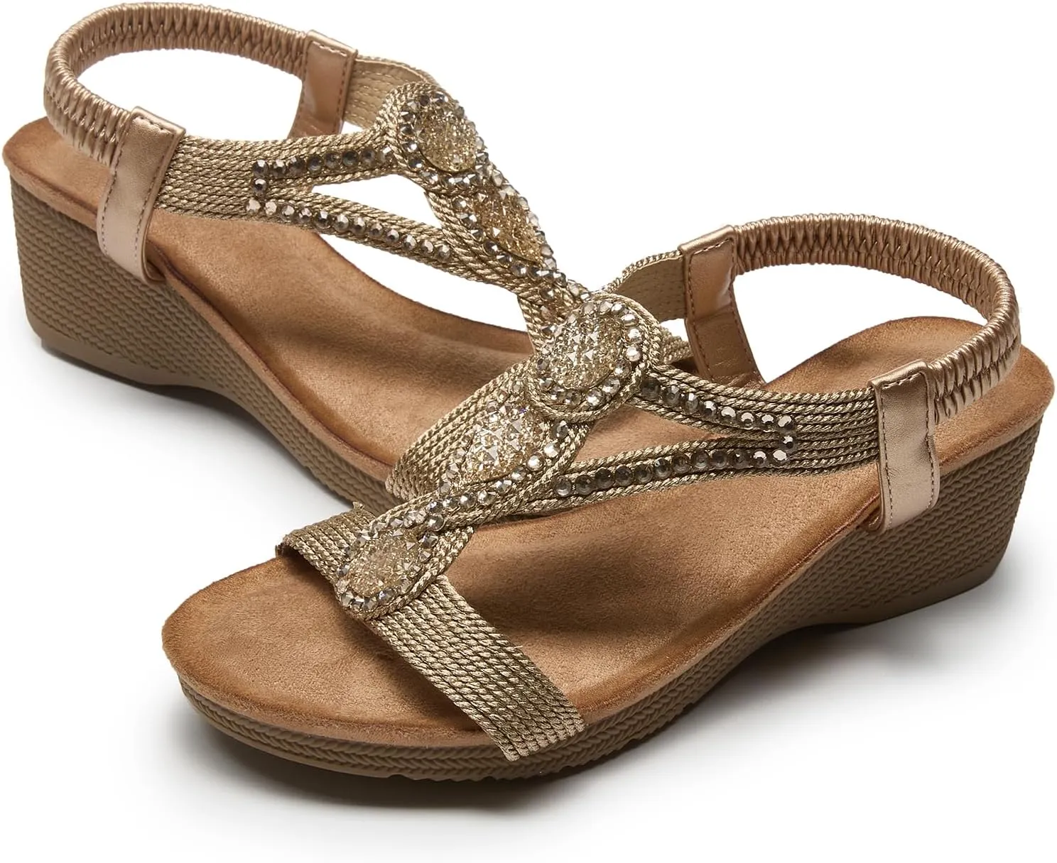 youngshow Wedge Sandals for Women Summer Comfy Elastic Ankle Strap Low Heel Dress Shoes Gladiator Sandals Beach