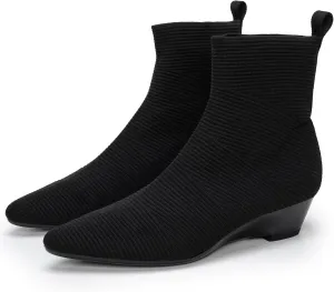 youngshow Women’s Booties Comfortable Knitted Low Heel Boots For Women Ankle Booties Pointed Toe Slip On Fall Winter Ladies Dress Shoes