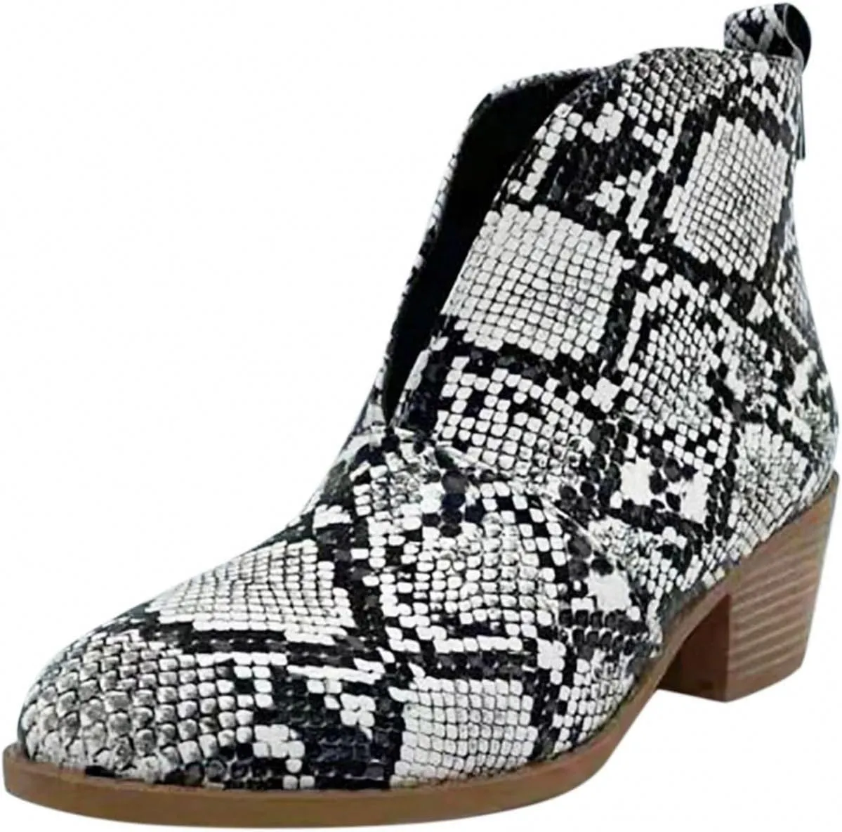 ZBYY Womens Pointed Toe Ankle Boots V Cut Back Zipper Chelsea Booties Slip On Chunky Low Heel Dressy Western Booties
