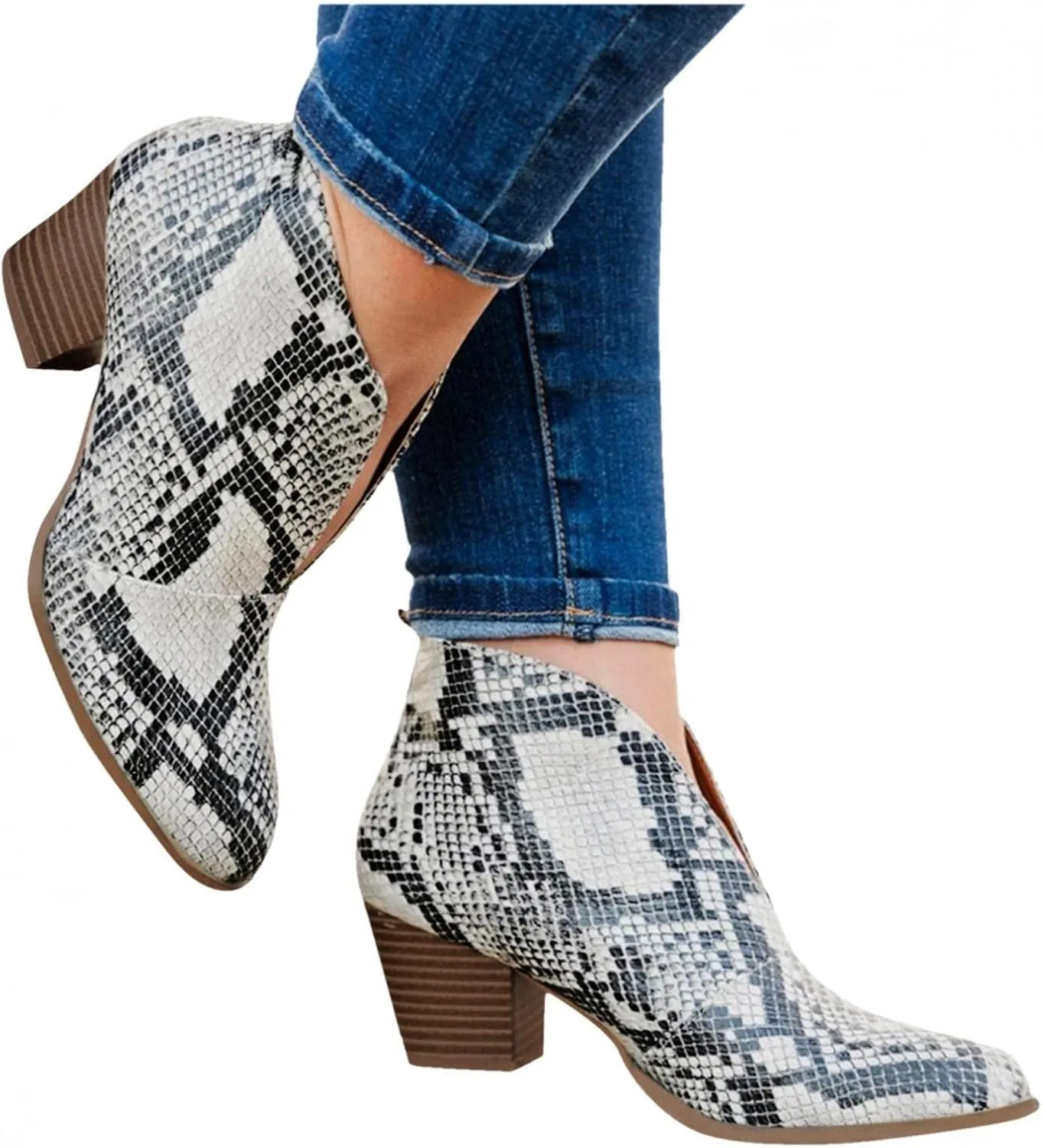ZBYY Womens Pointed Toe Ankle Boots V Cut Back Zipper Chelsea Booties Slip On Chunky Low Heel Dressy Western Booties
