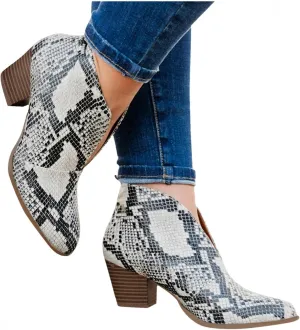 ZBYY Womens Pointed Toe Ankle Boots V Cut Back Zipper Chelsea Booties Slip On Chunky Low Heel Dressy Western Booties