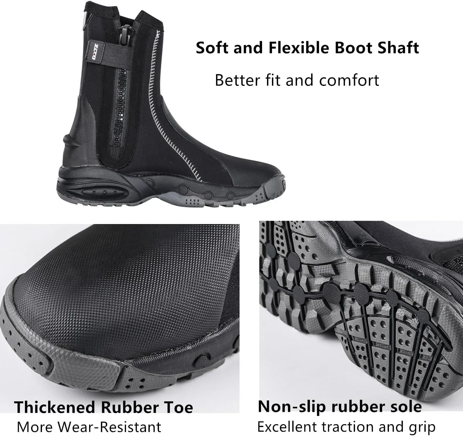 ZCCO 5mm Neoprene Diving Boots with Anti-Slip Rubber Sole, Scuba Snorkeling Boots, Ideal for Water Sports, Black