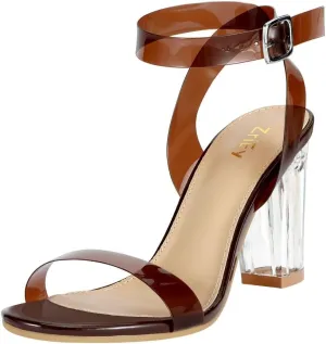 ZriEy Clear Block Sandals Chunky Heels for Women 3.35 Inch Open Toe Adjustable Ankle Strap Pump Sandals for Weddings Parties Daily Wear