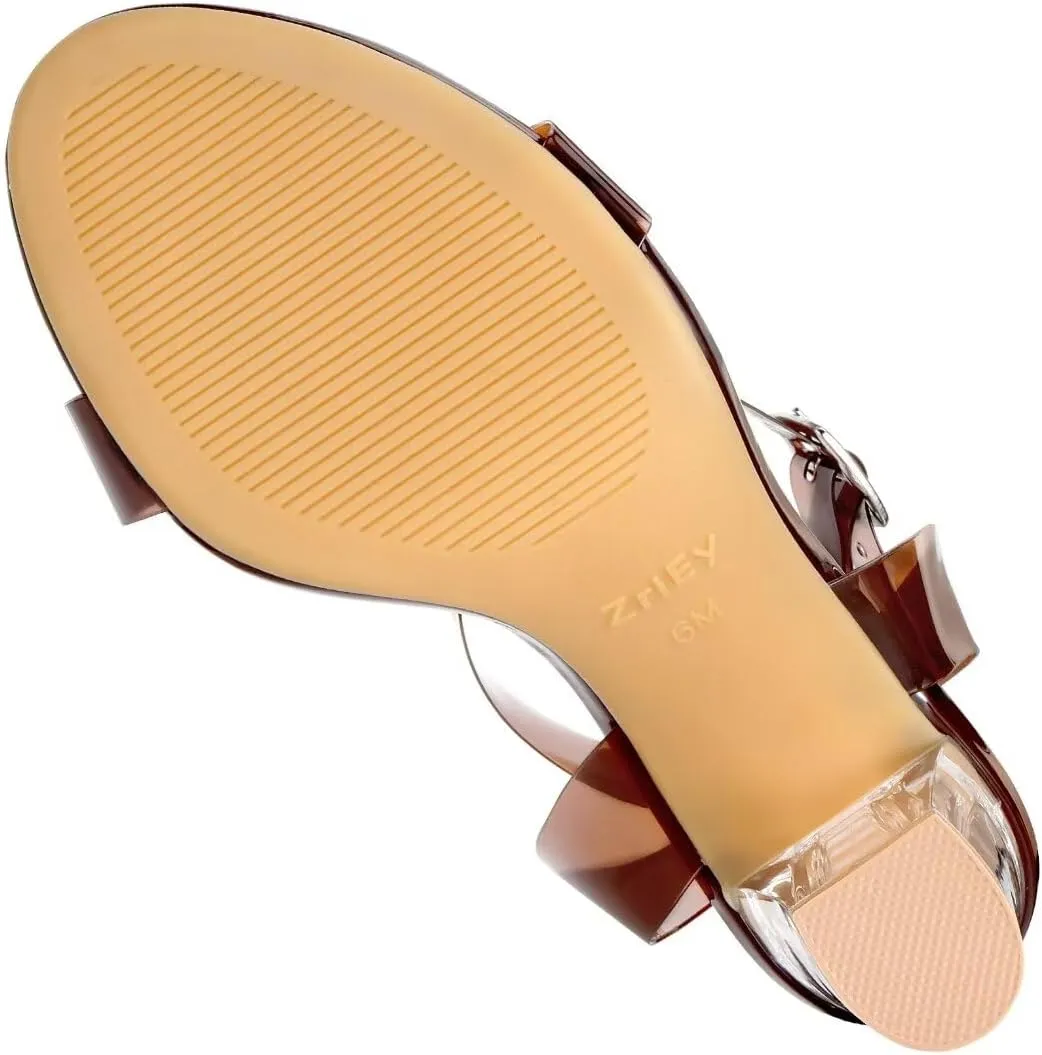 ZriEy Clear Block Sandals Chunky Heels for Women 3.35 Inch Open Toe Adjustable Ankle Strap Pump Sandals for Weddings Parties Daily Wear