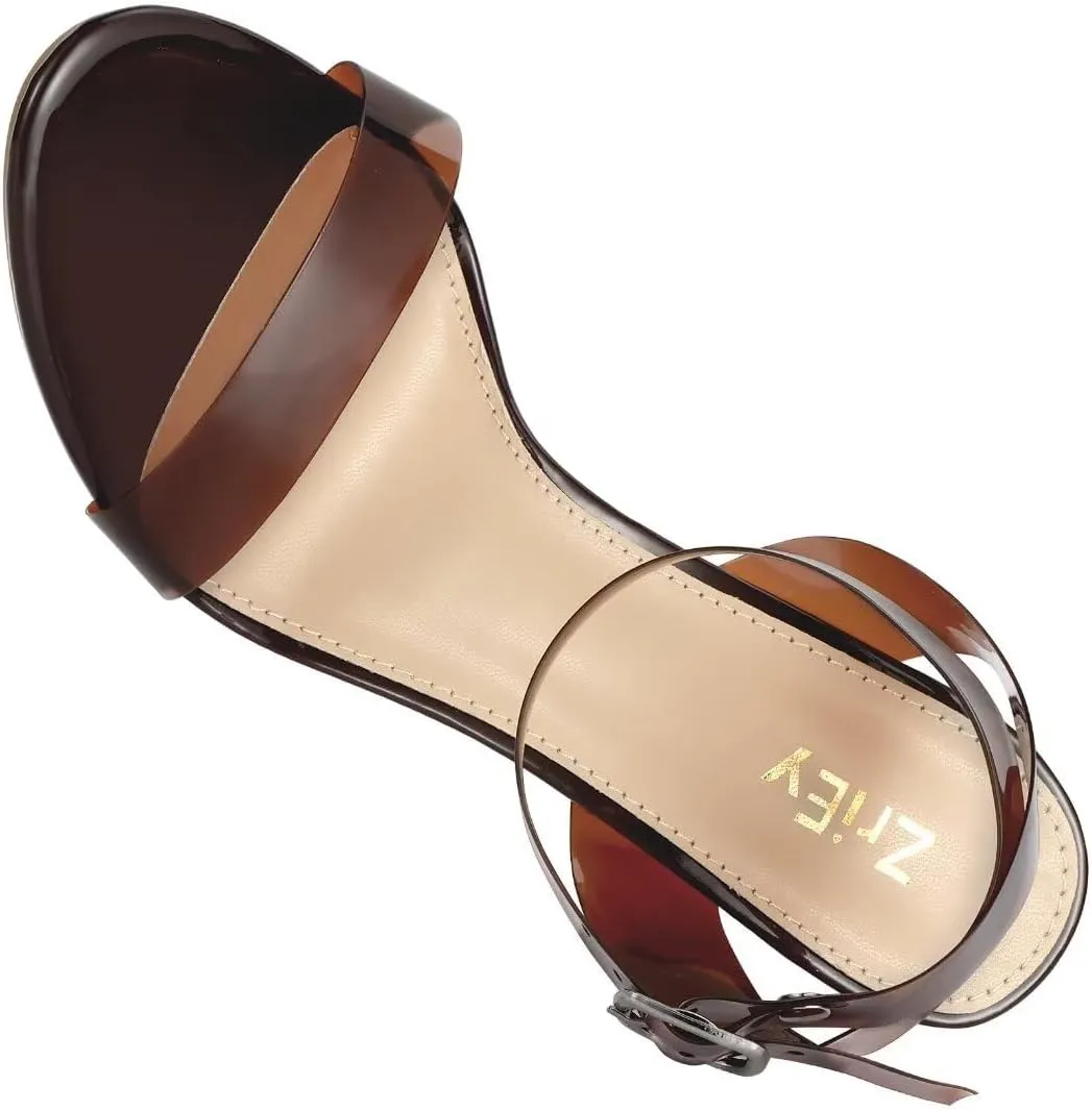 ZriEy Clear Block Sandals Chunky Heels for Women 3.35 Inch Open Toe Adjustable Ankle Strap Pump Sandals for Weddings Parties Daily Wear