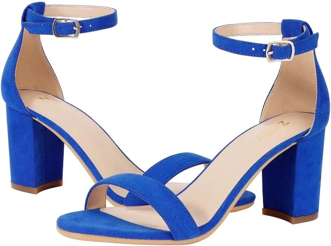 ZriEy Women's Chunky Block Open Toe Mid Heeled Sandals Two Strap Slip on Heels Slide Sandals for Party Wedding Dress Dating Daily Pumps Shoes