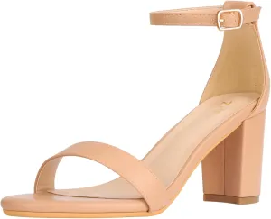 ZriEy Women's Chunky Block Open Toe Mid Heeled Sandals Two Strap Slip on Heels Slide Sandals for Party Wedding Dress Dating Daily Pumps Shoes