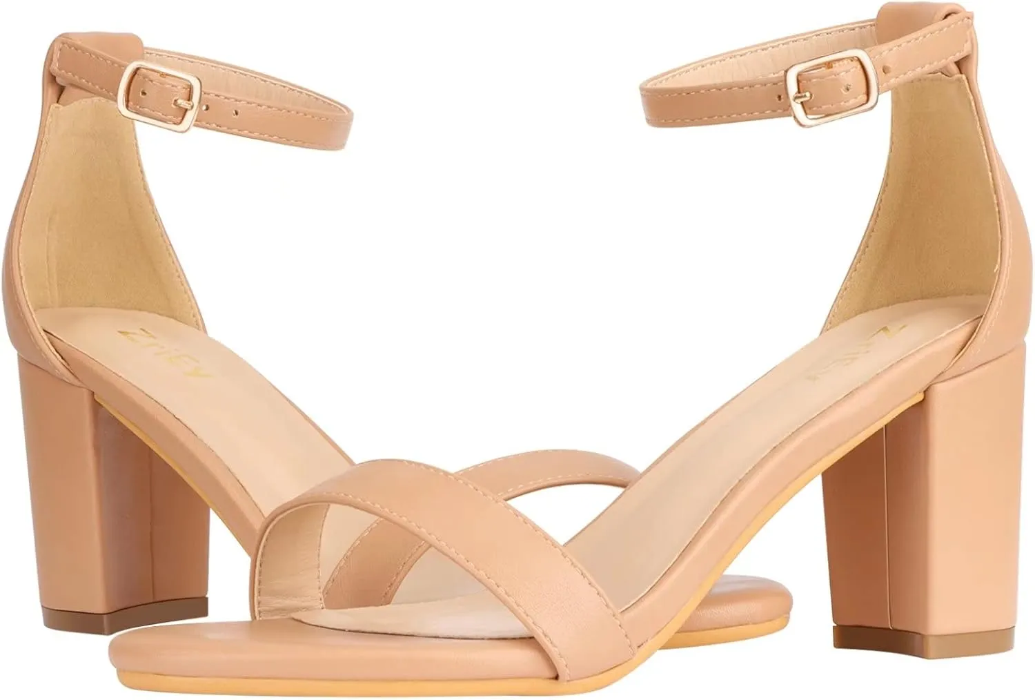 ZriEy Women's Chunky Block Open Toe Mid Heeled Sandals Two Strap Slip on Heels Slide Sandals for Party Wedding Dress Dating Daily Pumps Shoes